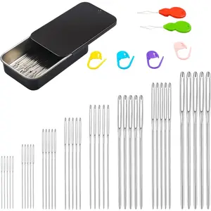 46 count Large-Eye Blunt  kit, 8 Sizes Stainless Steel Yarn Knitting Sewing , Crafting Weaving Stringing  with Threaders and  Markers(Black)