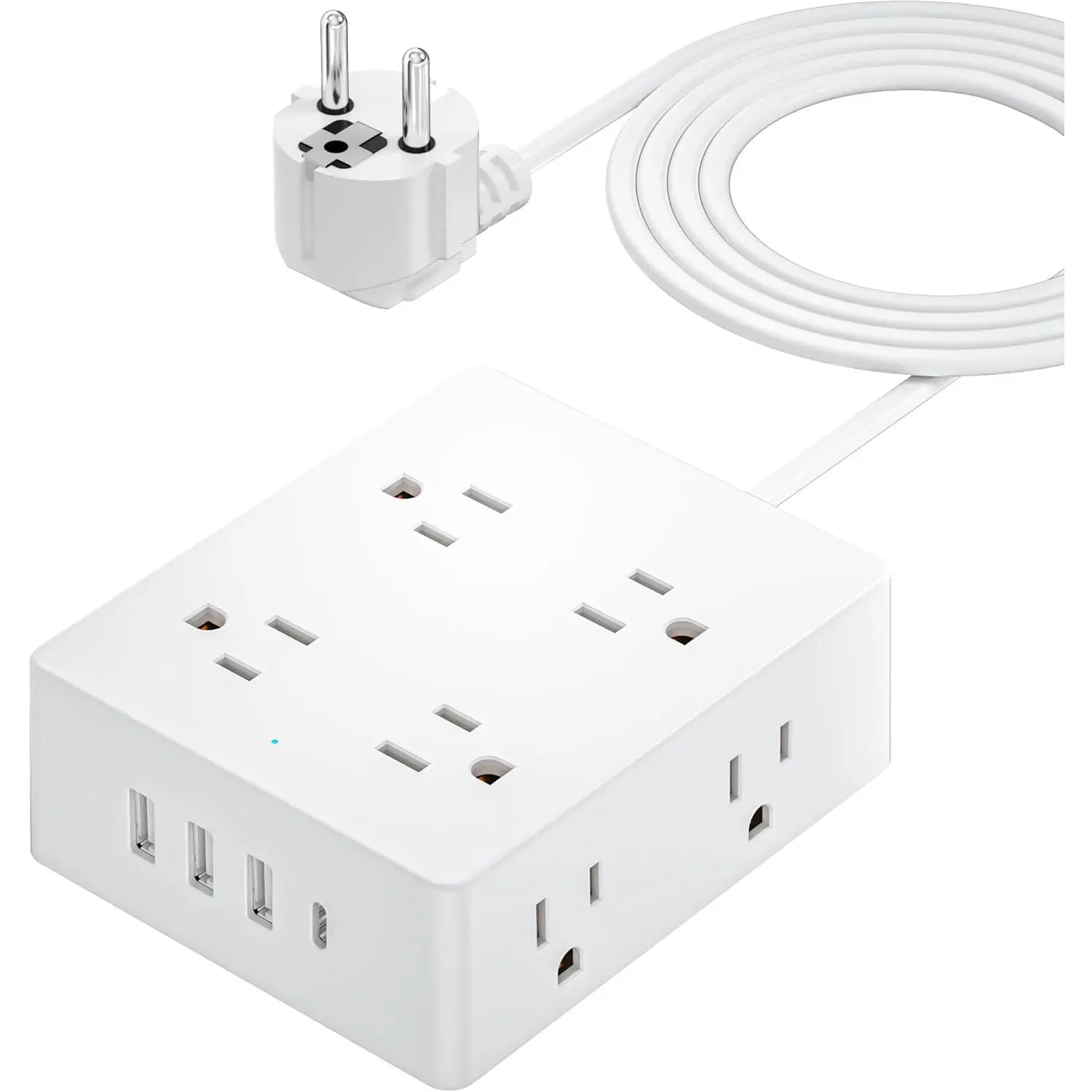 European Travel Plug Adapter,   to  Type E/F Plug Adapter, International Power Strip with 8 Outlets and 4 USB(1 USB-C), 5 FT Cord for  France Iceland Spain