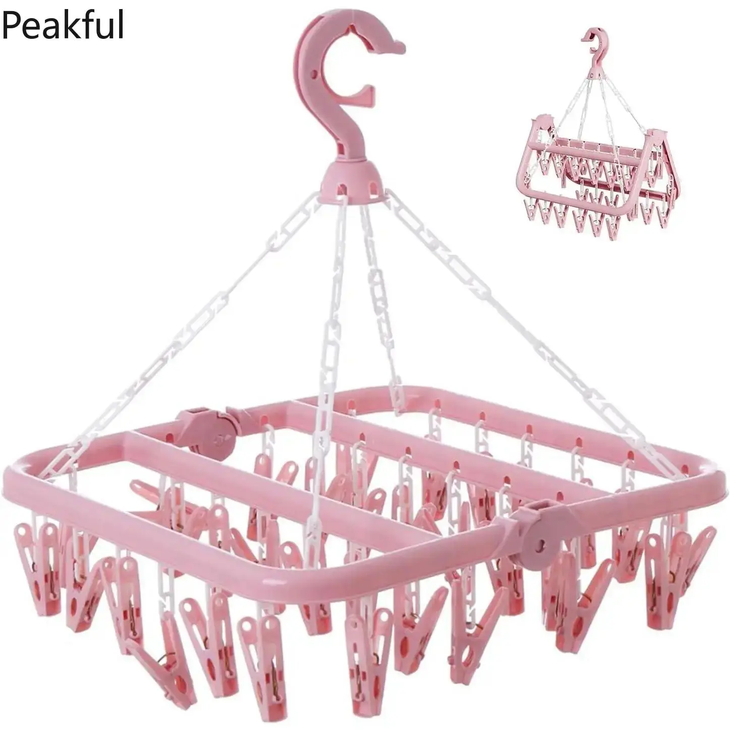 Windproof 32-Clip Foldable Drying Rack, 360° Rotating Hook Laundry Hanger for Socks, Towels & Baby Clothes, Quick-Dry Space-Saving Organizer for Home, Travel & Camping