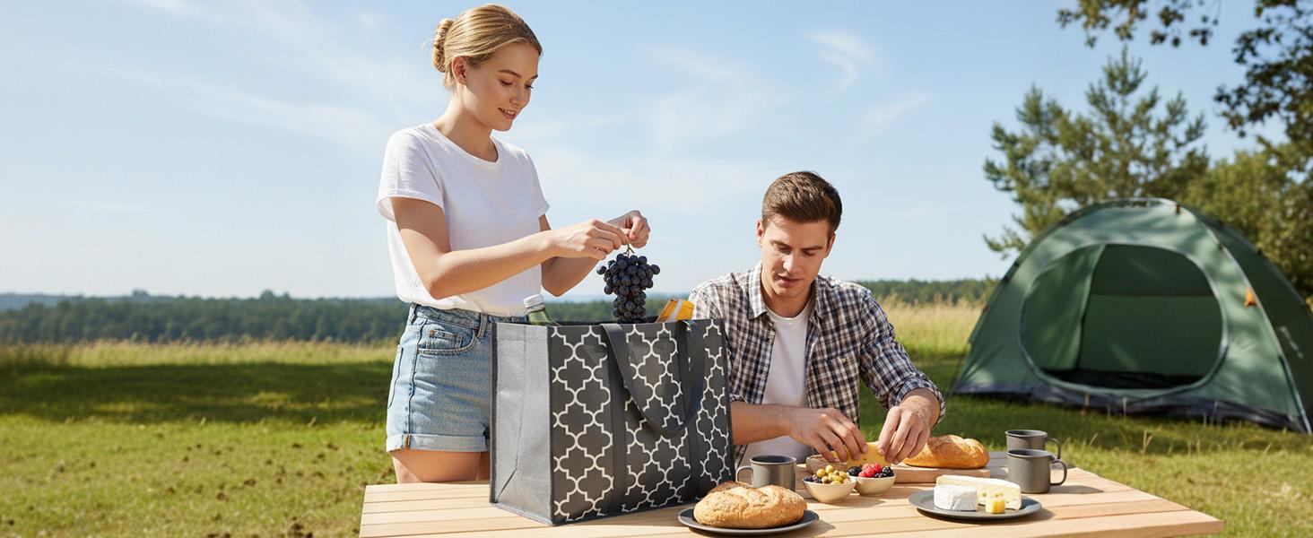 10 Pack Reusable Grocery Bags for Groceries 35L Large Capacity Heavy Duty Waterproof Bags for Shopping and Picnic with Sturdy Handles