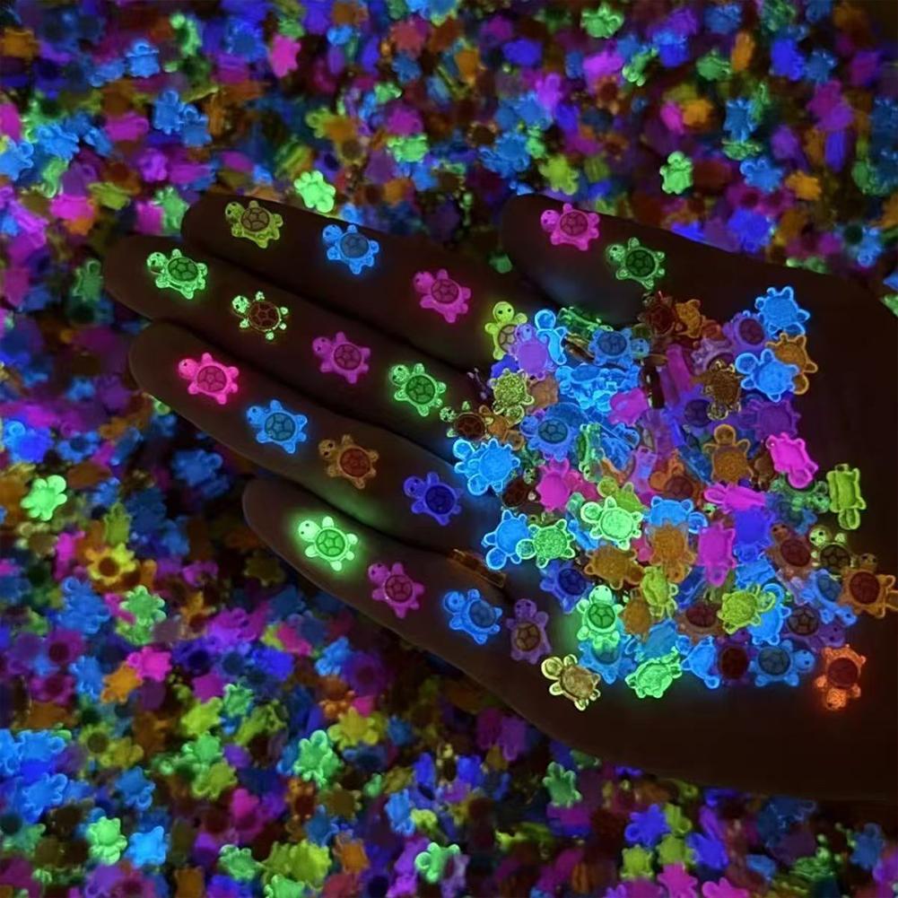 Night Glow Large Turtle+100pcs Mini Luminous Turtles Figurines Resin Craft Glowing Turtle Storage Ornament Landscape Desktop