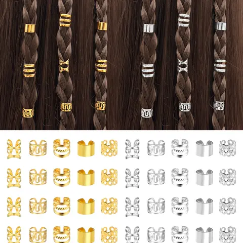 100pcs Alloy Beauty Metallic Finish Versatile Hair Jewelry Set, Dreadlock Accessories & Braid Clips, Non-Piercing Ear Clips, Beard Beads & Hair Cuffs for Men & Women Decorations