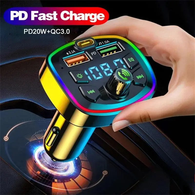 Car Bluetooth 5.0 FM Transmitter Wireless Audio Adapter, Built-in Microphone for Audio Receiving & Car MP3 Playback Function, Dual 2.1A Fast Charging USB Ports, High-Quality Bass Sound Effect for Audio Systems