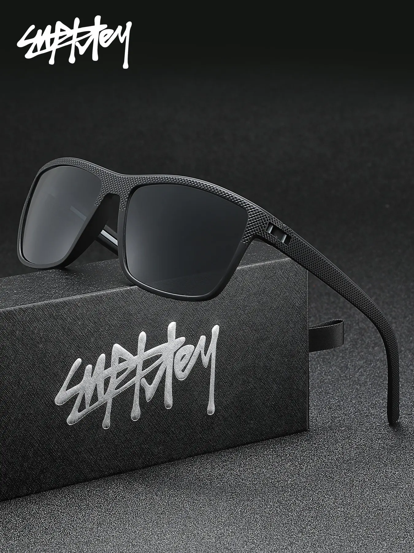 SUPKLEY Square Sunglasses Men Polarized UV400 Blue Frame Black Lens Sport Driving Glasses Street Style Male Sun Glasses