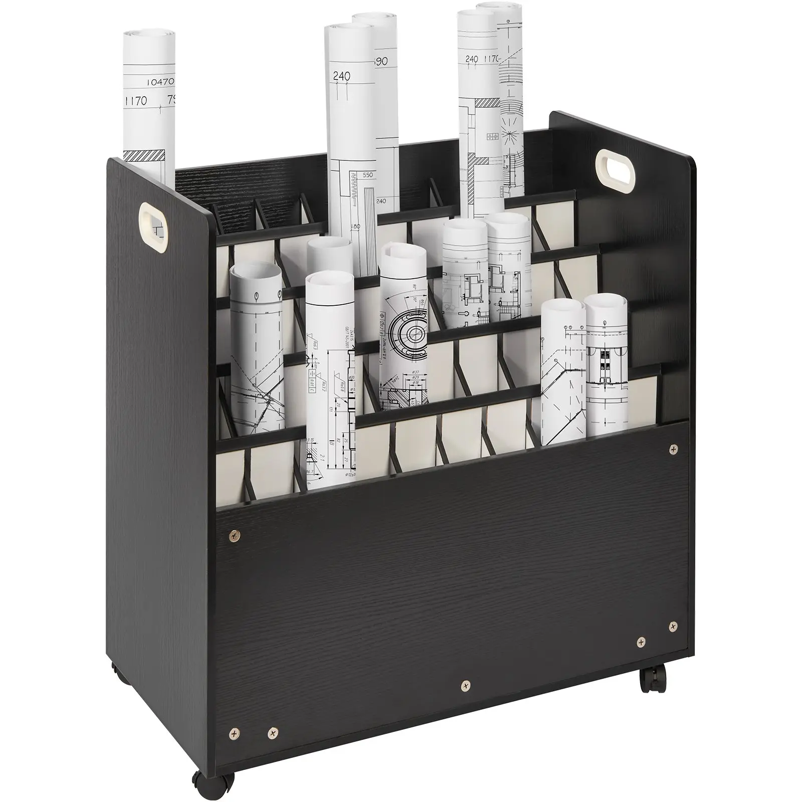 VEVOR Blueprint Storage Rack, 50 Slots Mobile Blueprint Storage Cabinet, Wooden Roll File Organizer Cart for Construction Plan Map Poster Architectural, Blueprint File Holder for Home, Office, School