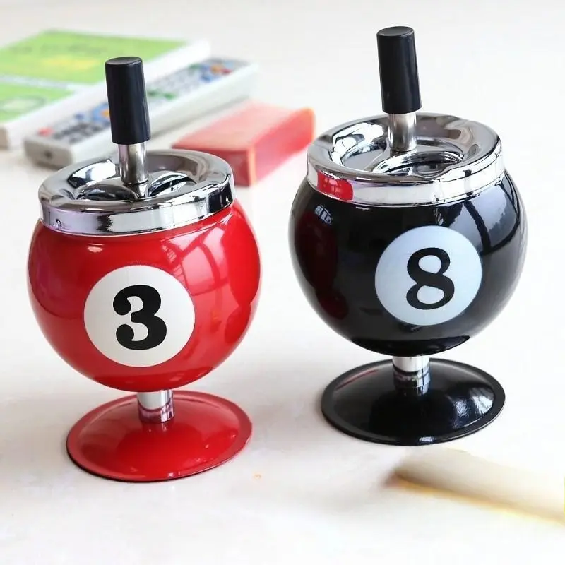 Windproof Metal Pool Ball Ashtray with Lid, Anti-Flying Ash Cylindrical Billiard Ash Tray, Unique Decorative Smoking Accessory for Man Cave Game Room Bar Living Room Office, Cool Gift for Pool Lovers Men