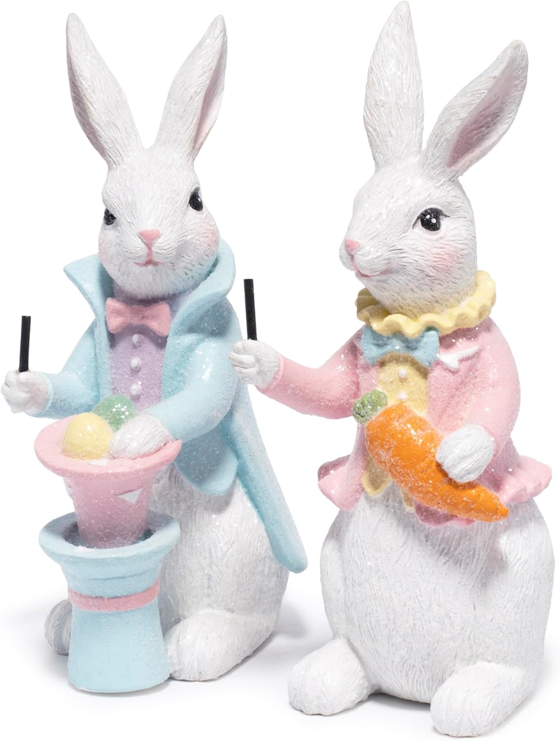 Easter Bunny Figurines Set, Whimsical Holiday Decor, Resin Tabletop Ornaments for Indoor Home Decoration, 2 Piece