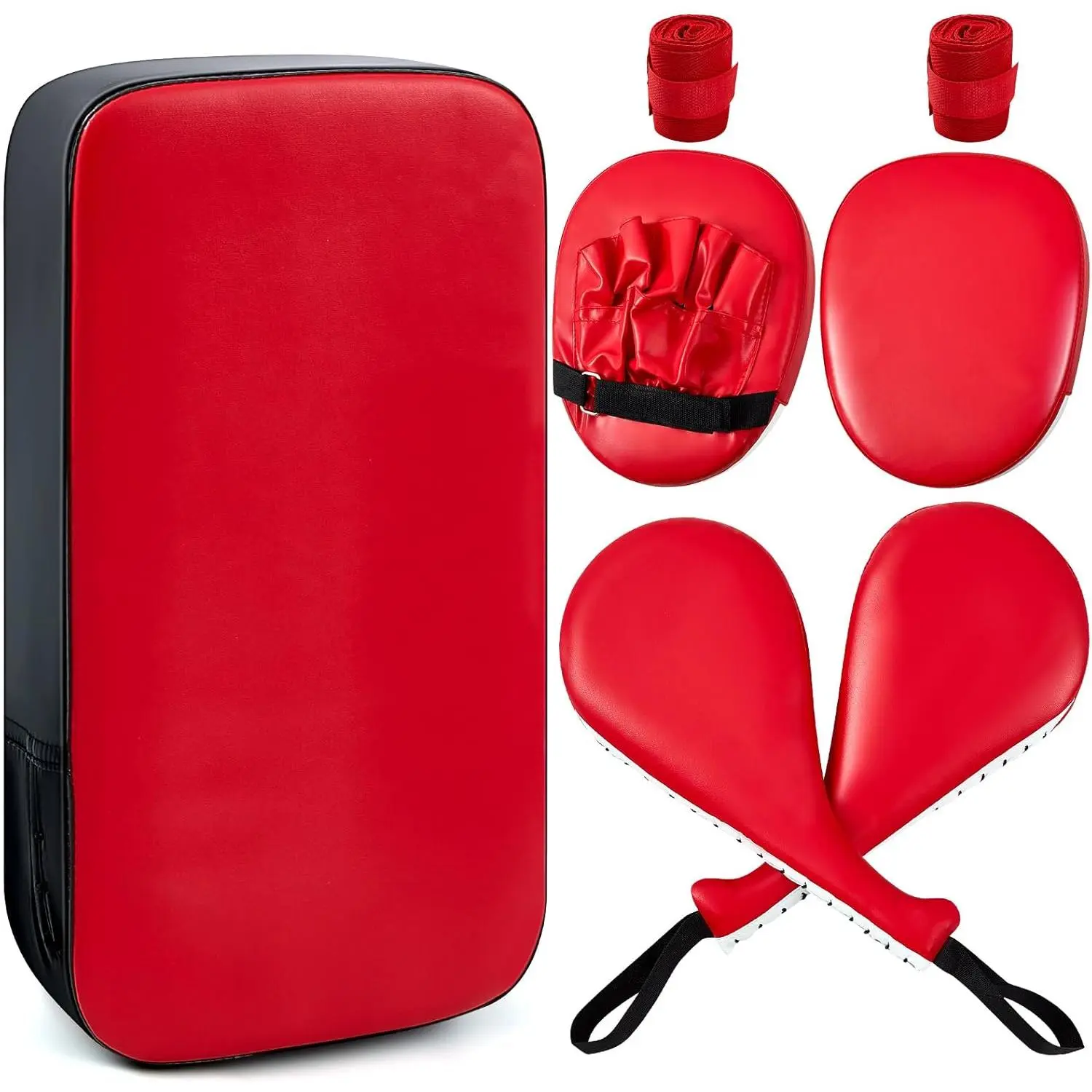 7 in 1 Taekwondo Kick Pad Boxing Training Equipment Punching Mitts Martial Arts Wrist Band Adjustable Soft Pads Set for Karate Muay Thai MMA Training