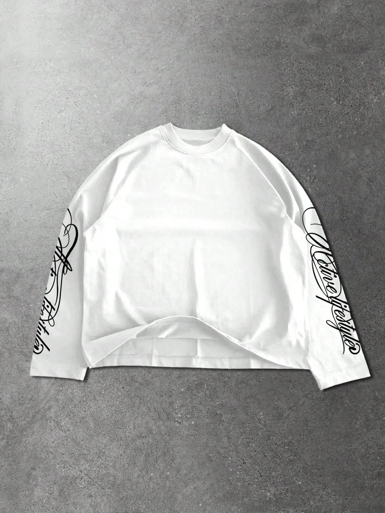 Unisex Streetwear Graphic T-Shirt, Casual Long Sleeve Top, Loose Fit, All-Season Wear, Unique Calligraphy Print Design