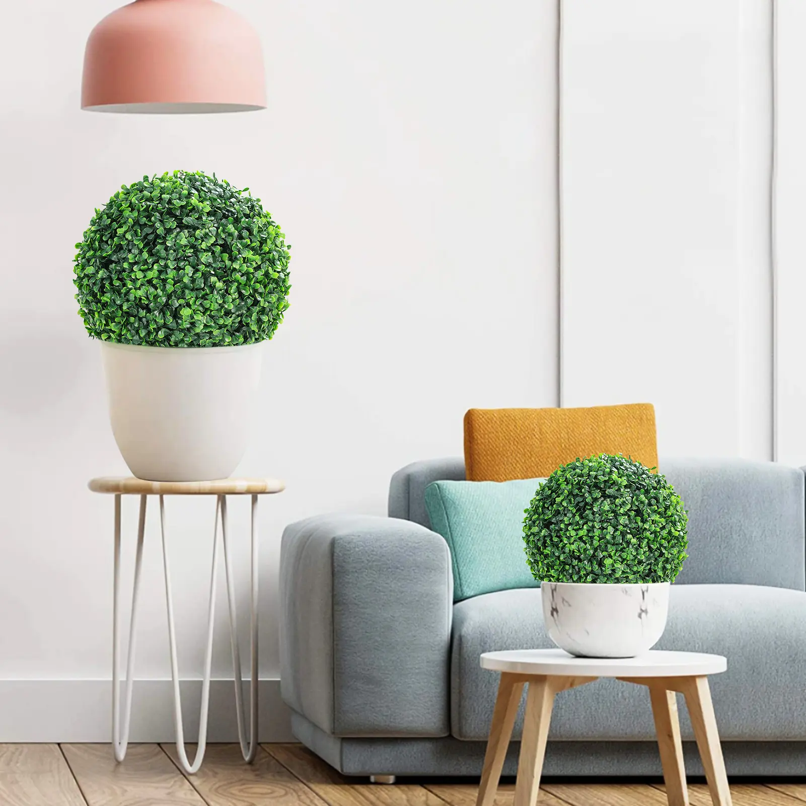 Garvee UV Resistant Artificial Boxwood Topiary Balls for Outdoor & Home Decor – Realistic Faux Greenery Spheres, Maintenance-Free, Perfect for Planters, Balcony, Porch, Garden, Wedding – Set of 2, 15" & 19"