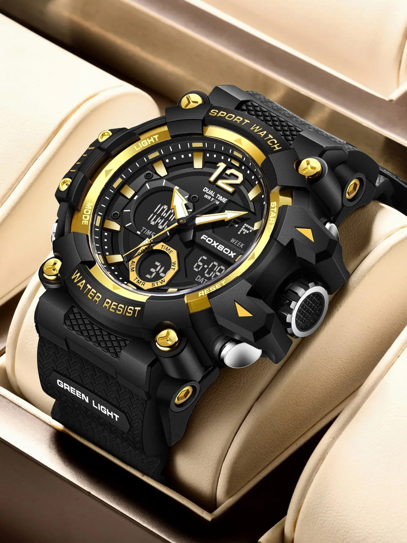 Men's Sportive Digital Analog Quartz Watch, Fashionable Waterproof Luminous Watch with Silicone Strap, Trendy Watch for Daily Life, Sporty Waterproof Watch, Water Resist