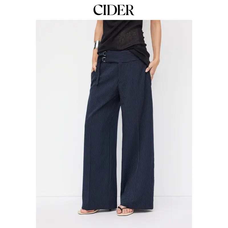 Cider Striped Low Rise Buckle Wide Leg Trousers