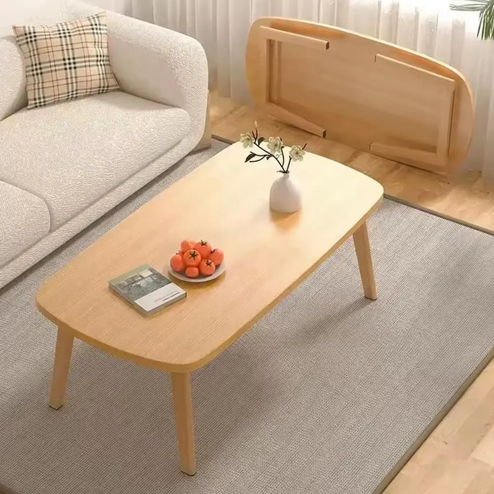 Folding Legs Table, Portable Wood Low Table with Folding Legs, Small Foldable Floor Desk for Tea Room/Living Room/Small Spaces
