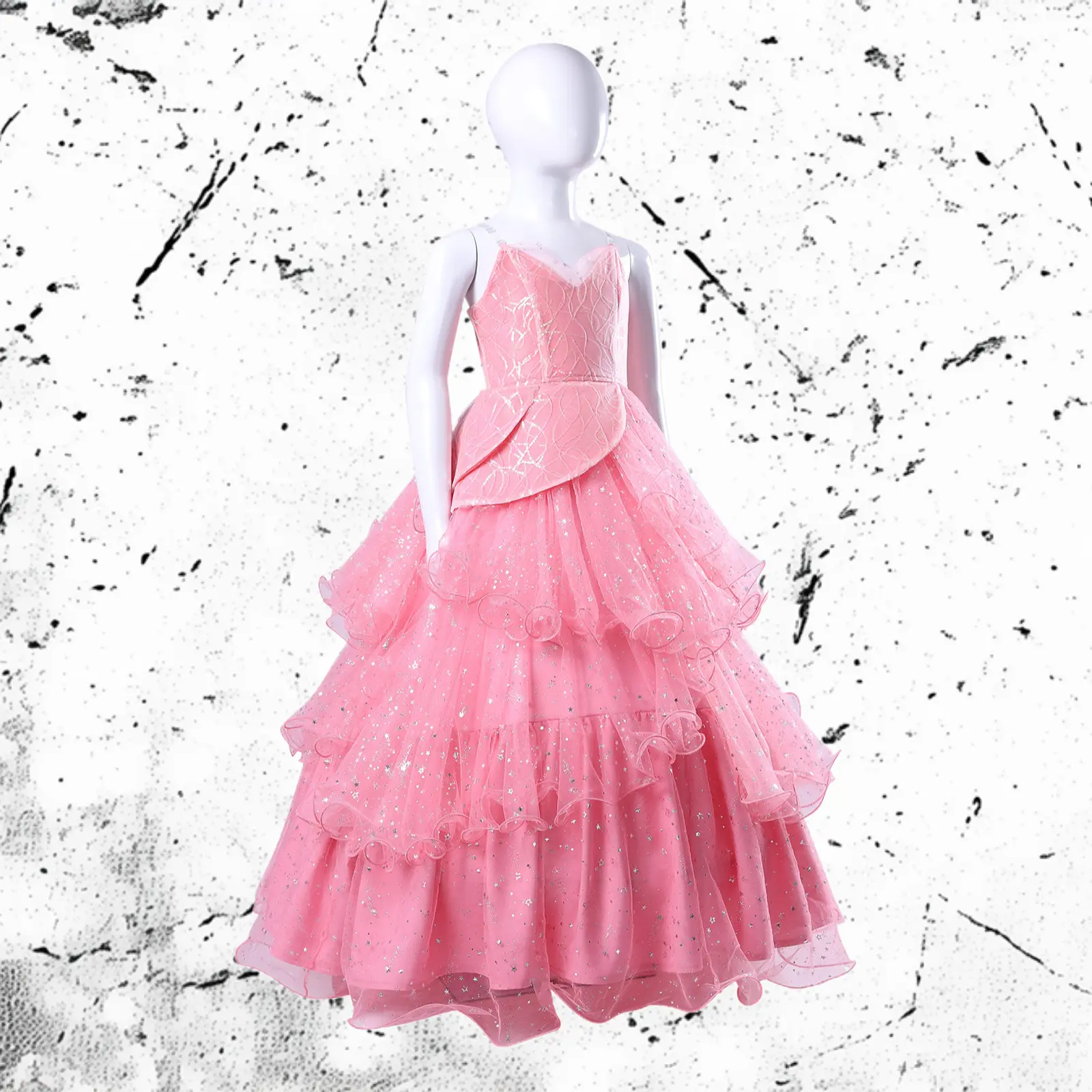 Kid Cosplay Pink Gown Glinda Outfit From Wicked Movie Halloween Anime Themed Party Dress