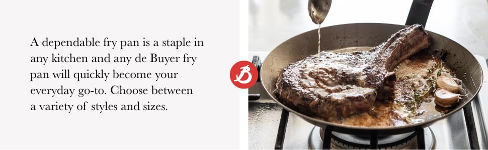 De Buyer MINERAL B Carbon Steel Fry Pan - 9.5" Diameter, 6.9" Cooking Surface - Ideal for Searing, Sauteing & Reheating - PFAS, PFOA & PFOS Free - Made in France