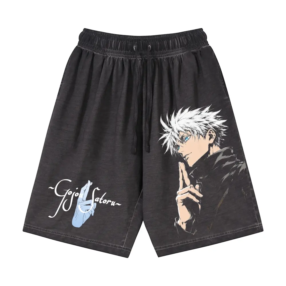Acid Washed Oversized Y2K Portrait Gesture Graphic Shorts, Vintage Grunge Streetwear, 100% Cotton Unisex Short Pants Breathable Casual