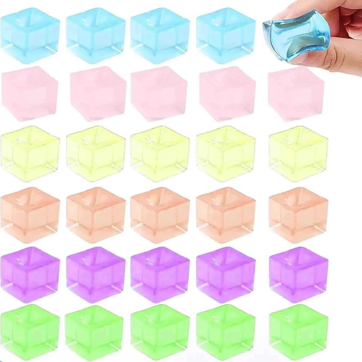 0.98IN 30 Pcs Ice Cubes Fidget Toys, Soft Square Squeeze Cube Anxiety Stress Relief Ball Squishies Bulk for Kids Adults Party Favor Gifts, Random Colorfidget toys