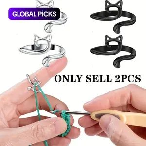 Adjustable Knitting and Crochet Loop Ring, 2 Counts Knitting Yarn Guide Finger Holders, Crochet Thread Ring, Sewing Tools for Home Use