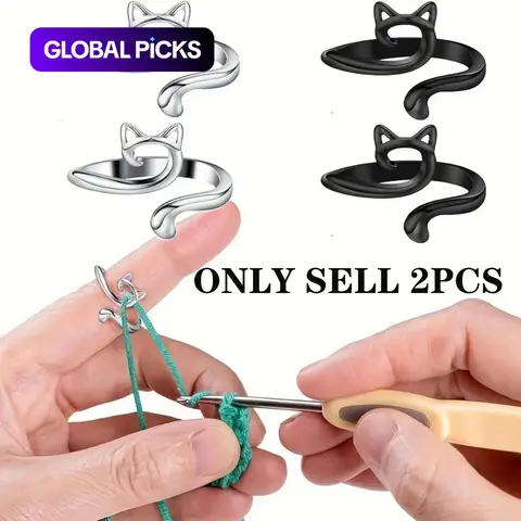 Adjustable Knitting and Crochet Loop Ring, 2 Counts Knitting Yarn Guide Finger Holders, Crochet Thread Ring, Sewing Tools, Sewing Accessories and Supplies for Home Use #GLOBAL PICKS