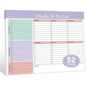 Weekly To Do List Notepad with 52 Tear Off Sheets(8.5"*11")- Undated Weekly Desk Planner for Women & Man,Work and Home-Violet Whispers