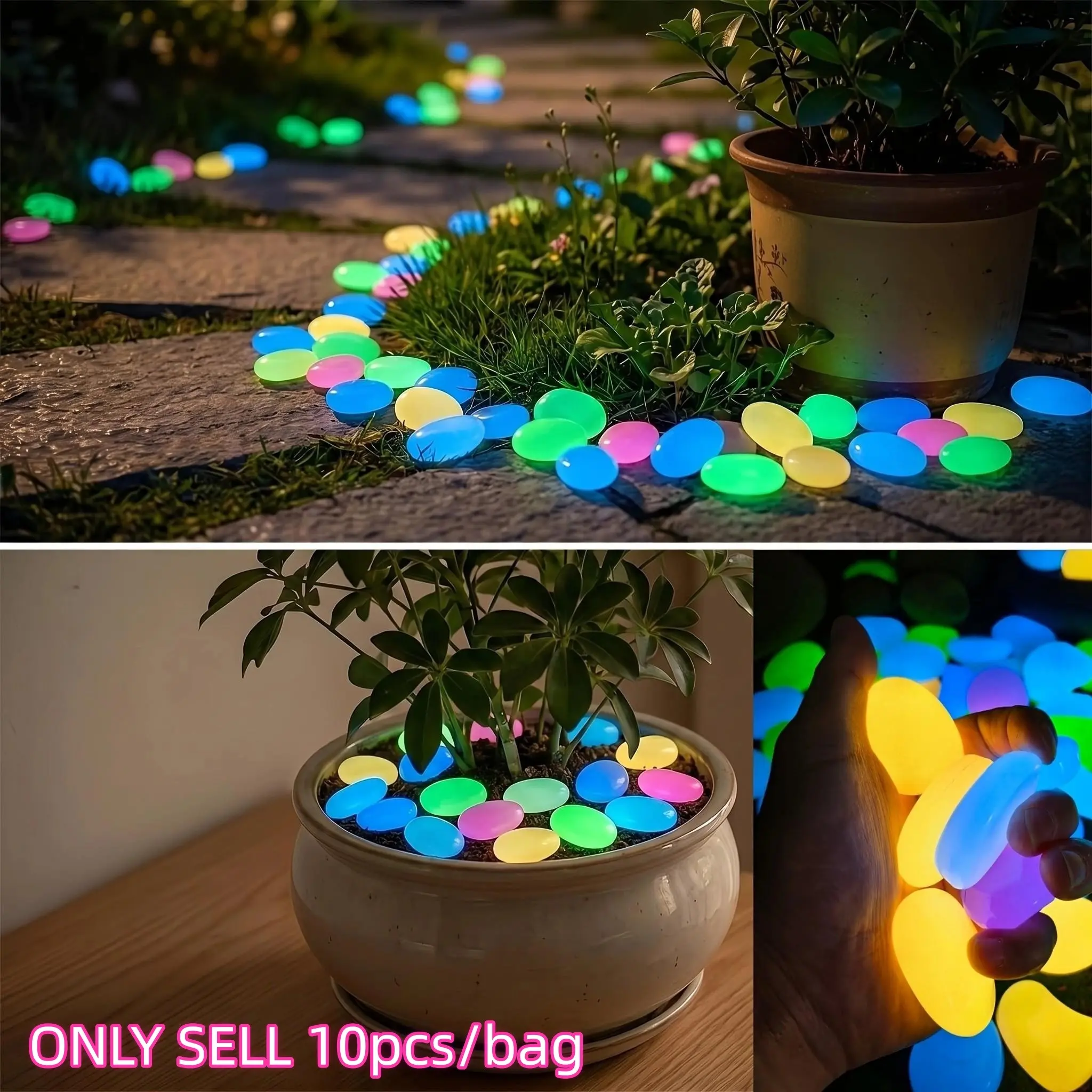 Each bag contains 10pcs large pebbles, each with a diameter of 1.97 inches, suitable for outdoor decoration, gardens, lawns, courtyards, aquariums, trails, fish tanks, trails, aquariums, roads, wedding decorations, DIY decorations