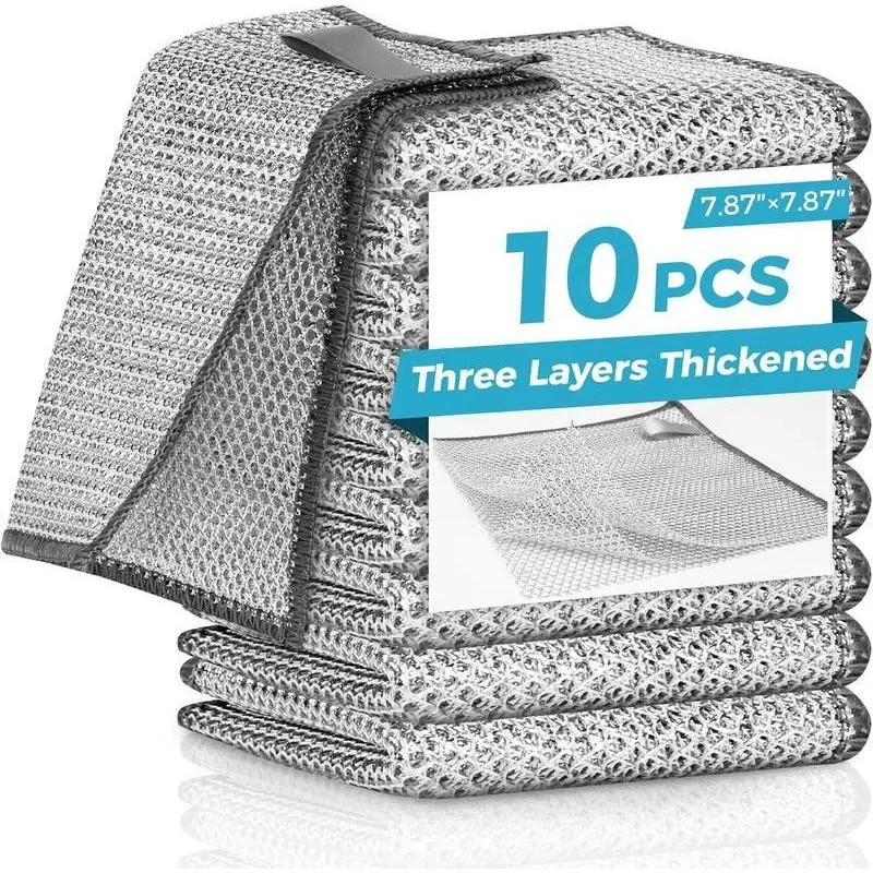 10 Counts Multipurpose Wire Miracle ,Premium Metal Wire Dishwashing Rags,  Non-Scratch Kitchen Wire Dishcloth for Kitchen   sink durable cleaning clothsGift
