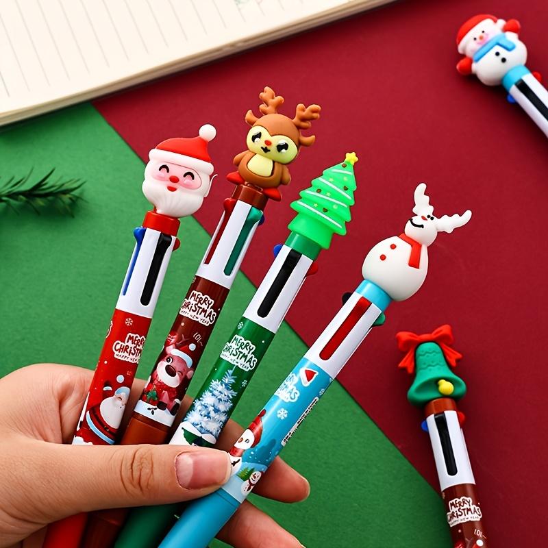 Christmas Ballpoint Pens Set, 4-Color Design with Santa Claus & Reindeer Patterns, Perfect Gift for Holiday Celebrations