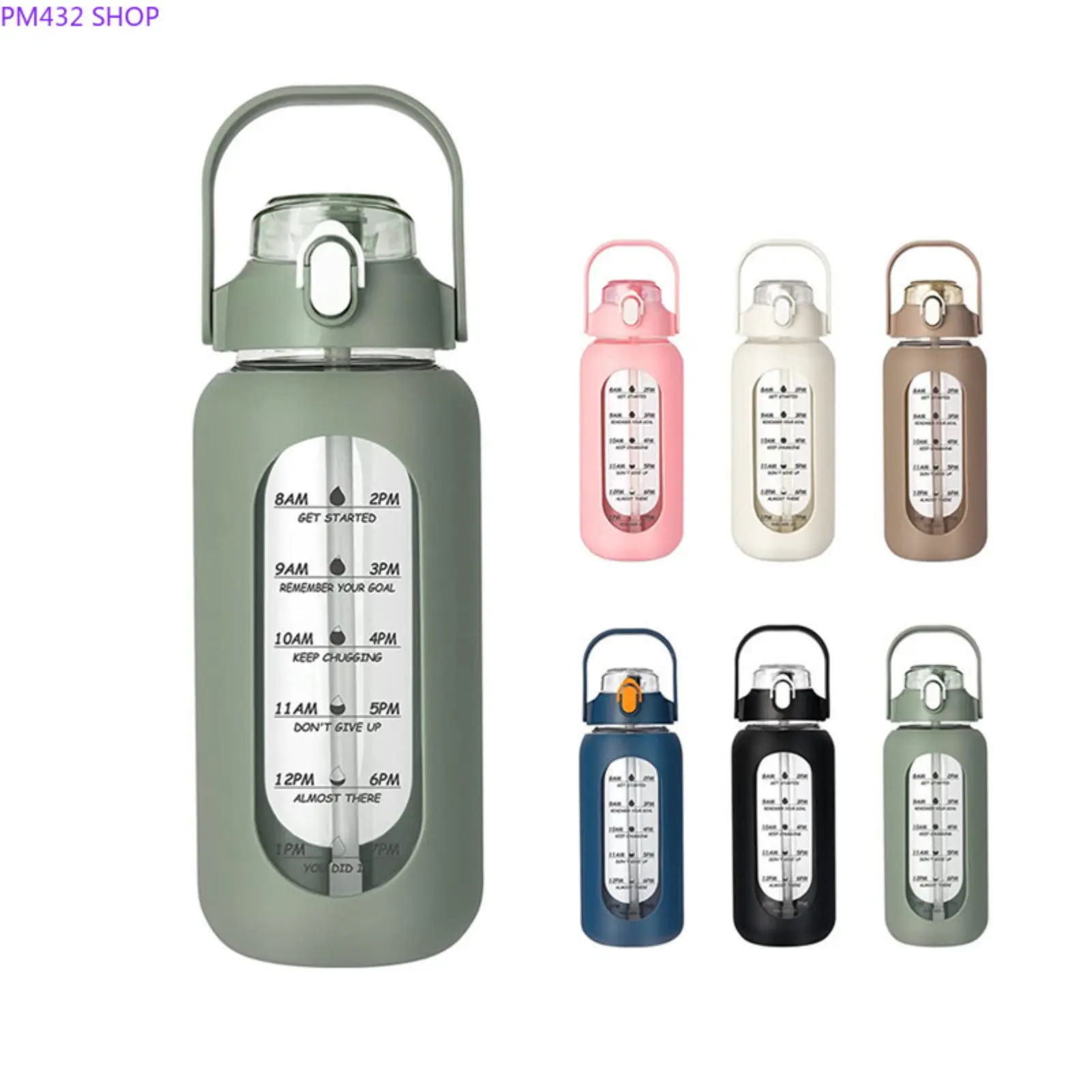 1000ml Glass Water Bottle with Time Marker - Large Capacity Hydration Cup, Straw, Silicone Protective Sleeve, Motivational Drink Tracker for Daily Fitness & Office Use