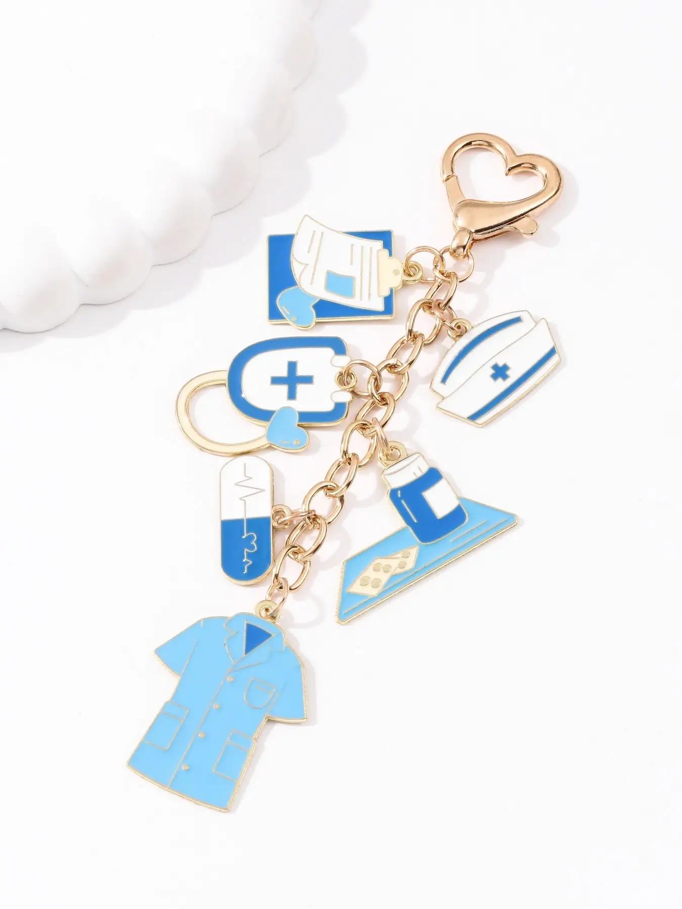 Classic Blue Ambulance Stethoscope Keychain, Nurse Theme Enamel Pendant, DIY Gift for Healthcare Workers, Car Bag Accessory