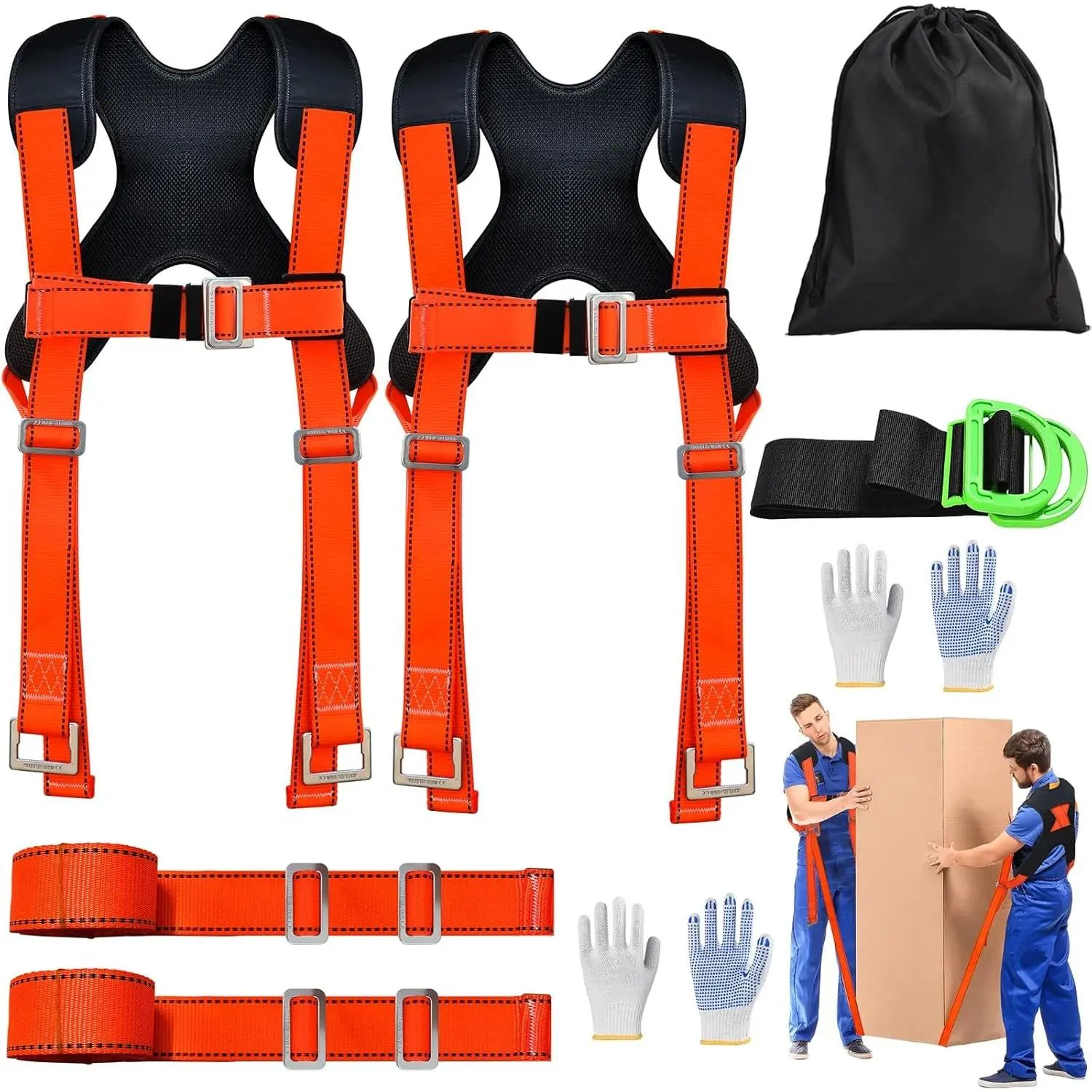 Adjustable Moving Lifting Straps with Chest Buckle for 2 Movers, Upgraded Design, Safely Moves 1000lbs Heavy Objects Including Furniture, Appliances, Mattresses, Adjustable Strap, Two Movers