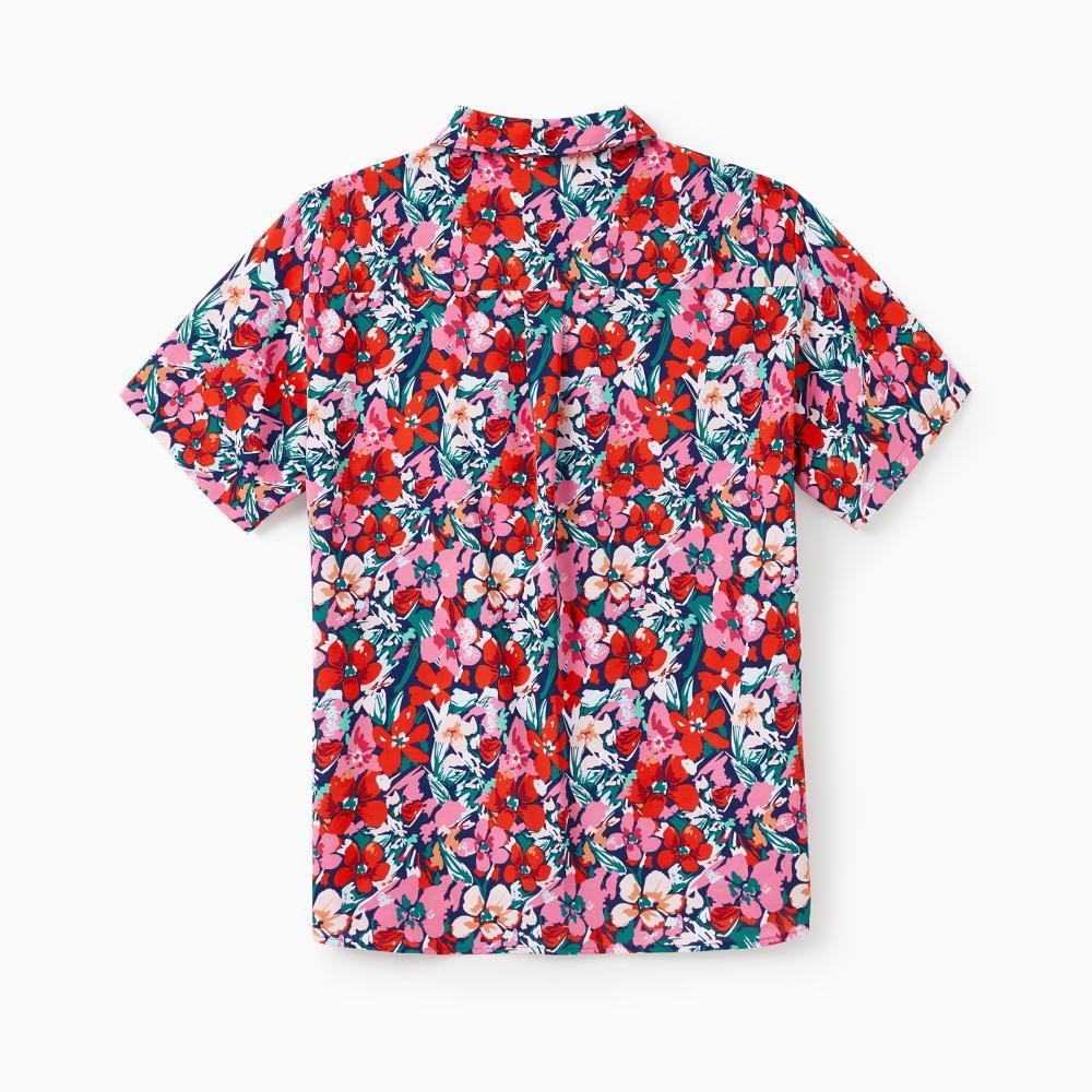 PatPat Family Matching Floral Print Short-sleeve Shirt or Off Shoulder Smocking Dresses Set Spingtok