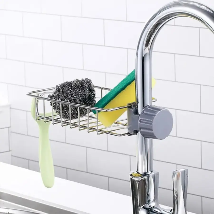 Three-In-One Kitchen Faucet Organizer, Sponge Holder, Dish Brush Rack, Soap Dispenser, Stainless Steel Compact Multi-Functional Storage Sink Box, Durable Storage Rack