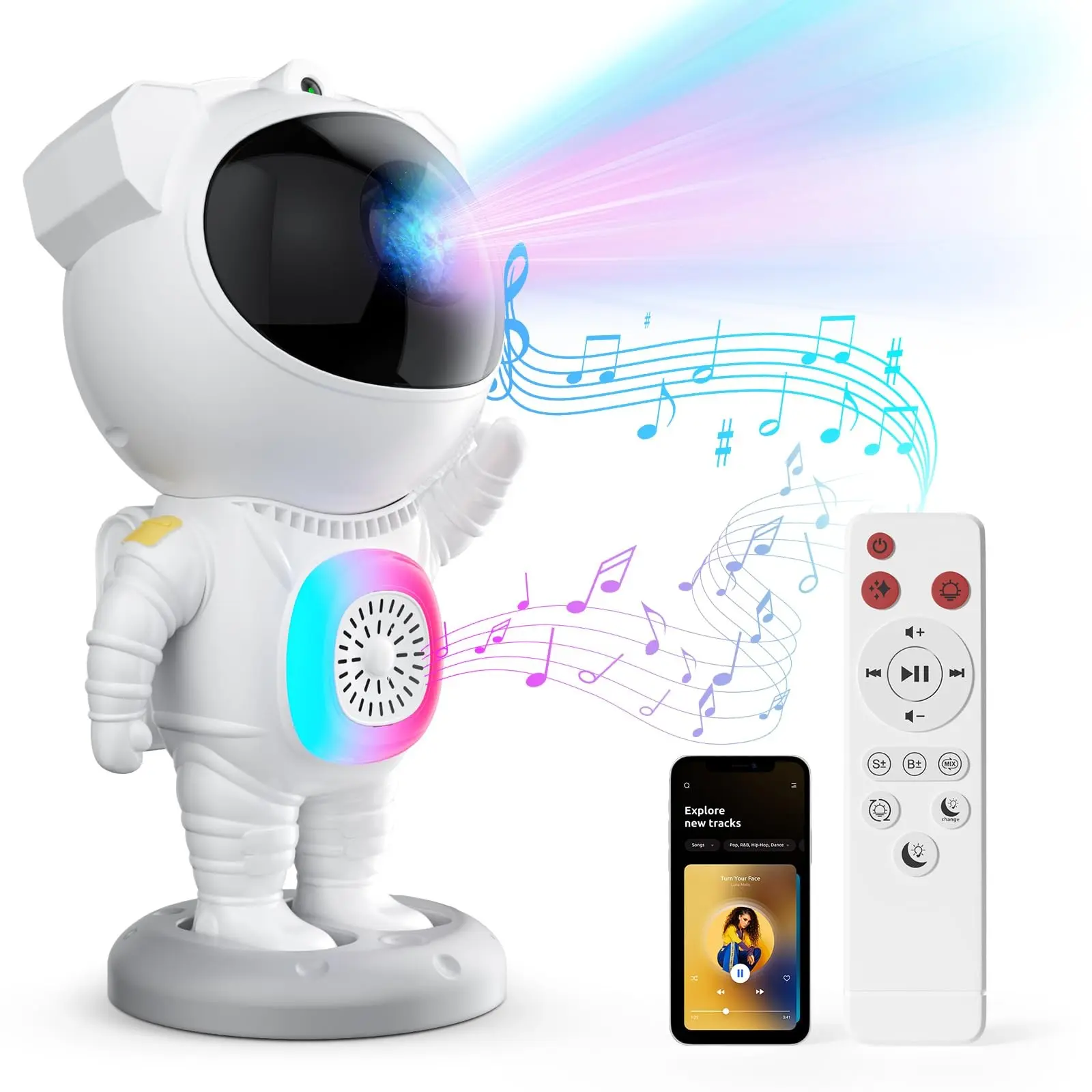 Astronaut Galaxy Projector for Bedroom, Bluetooth-compatible Speaker Star Projector, Colorful Night Light, Led Star Lights, 360° Adjustable, Remote Control, Relaxing and Kids Room