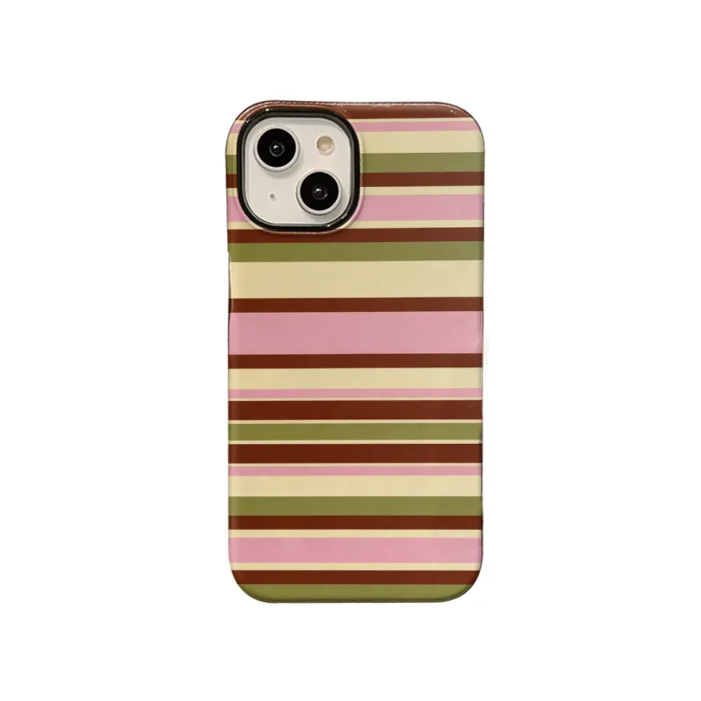 Retro Multitone Horizontal Stripe Hard Cover Phone Case - Vintage Color Block, Water Resistant Mobile Phone Accessories for iPhone 17,16,15,14,13,12,11 Plus Pro Max, Trendy Daily Gift