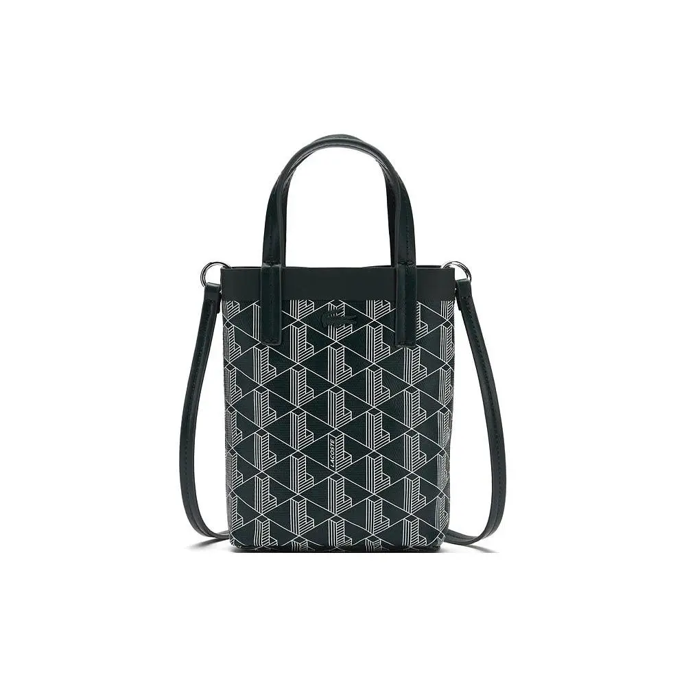 Lacoste French Crocodile Fashionable Retro Printed PVC Handbag for Women – Deep Green and Off-White