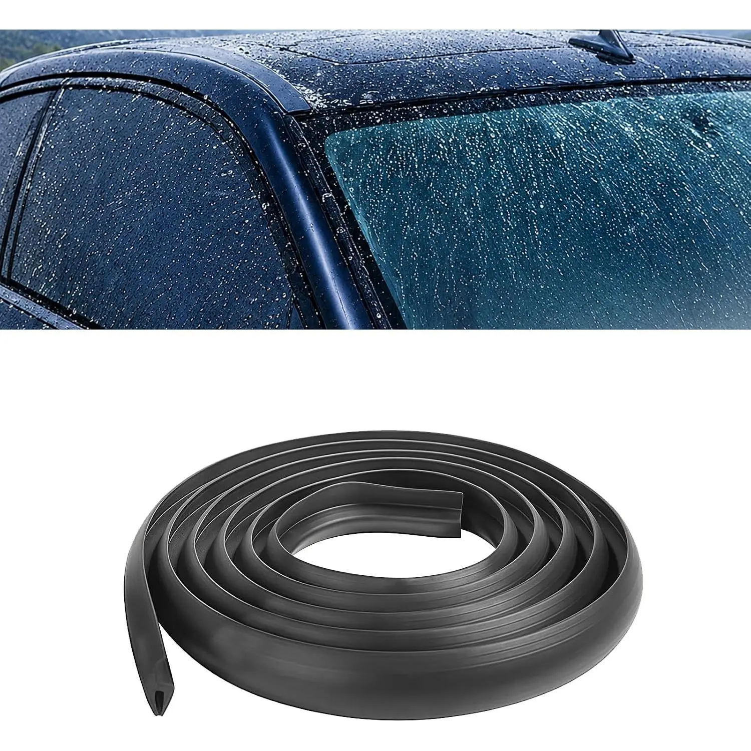 Windshield Cowl Rubber Seal Strip, 1.7M/5.6Ft  H-Shape Black Molding Trim Sunroof Sealing Strips,   Self Adhesive Cuttable Sealing Strip for    SUVs