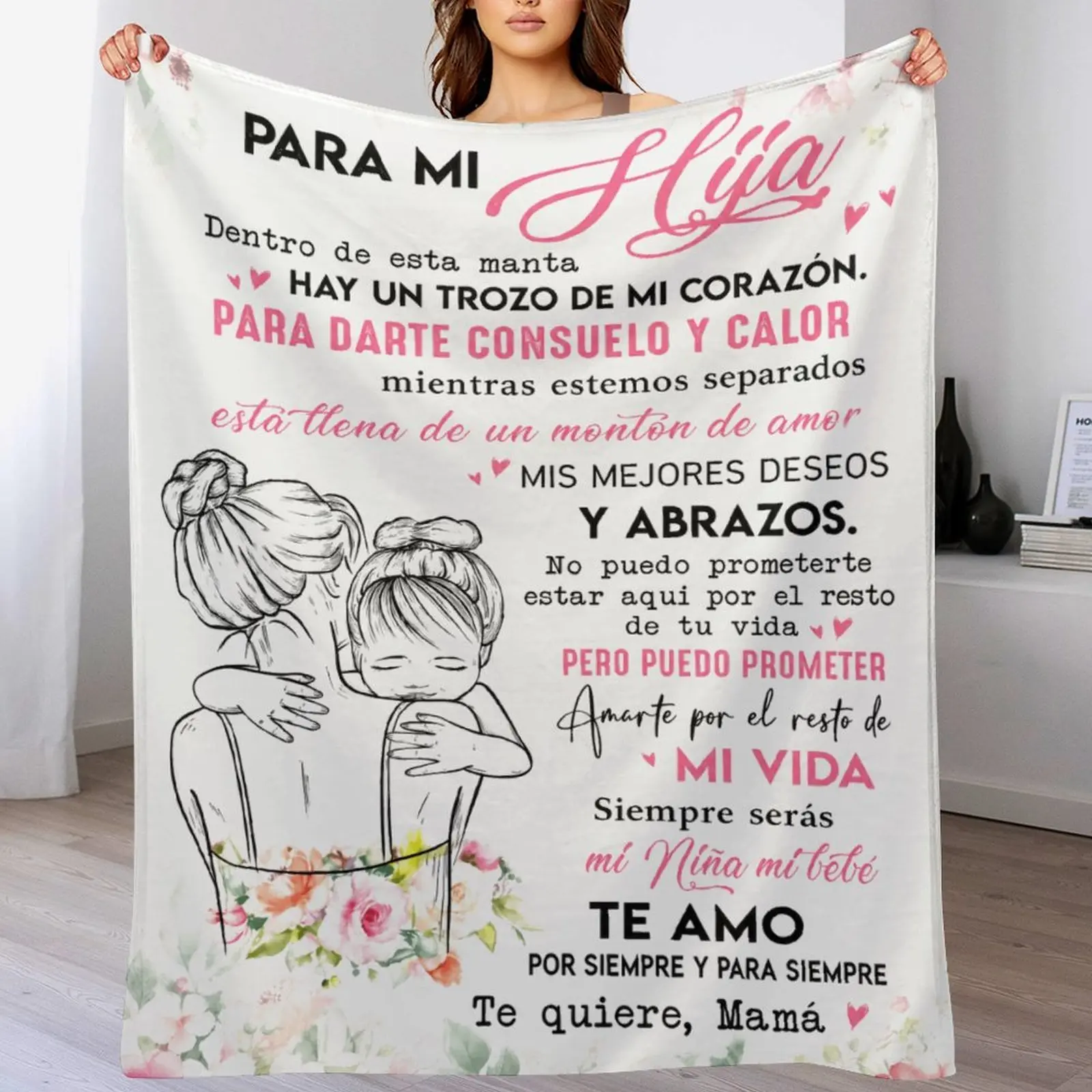 —Modern Letter-Print Thickened Flannel Blanket with Classic Floral Pattern – Warm & Cozy Nap Throw, Soft Decorative Blanket for Bed, Couch, Sofa, Office, Home, Personalized Style, Great Gift for Family & Friends