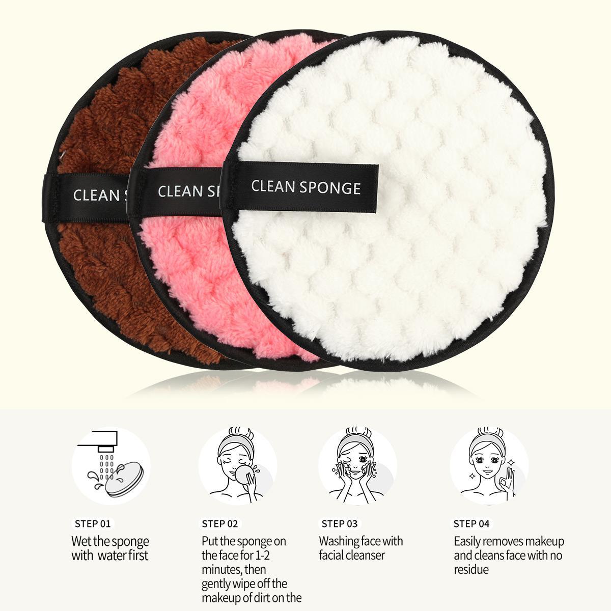 3pcs Reusable Washable Pads, Double-Sided Facial Cleaning Puffs, Fluffy Face Washing & Skin Cleansing Pads, Portable Makeup Tools, Soft Makeup Remover