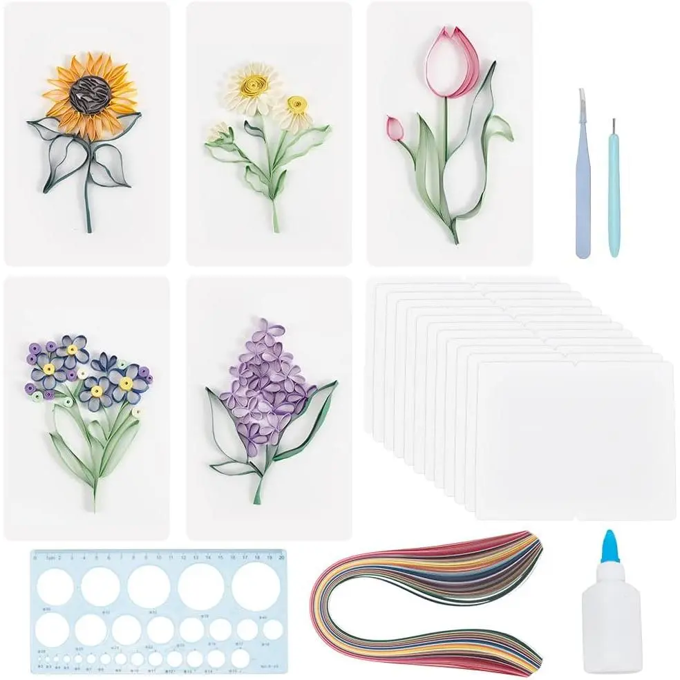 20 Sets Paper Quilling Kits for Beginners DIY Flowers Quilling Card Making with 36 Colors Strips 20 Cards Quilling Tools Supplies for Home Room Wall Art Decor Creative Gift