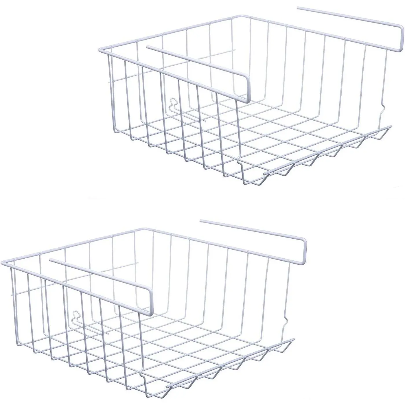Under Shelf Storage Basket, 2-Pack Under Shelf Hanging Metal Wire Storage Basket Organizer for Kitchen, Office, Pantry, Bathroom, Cabinet, White