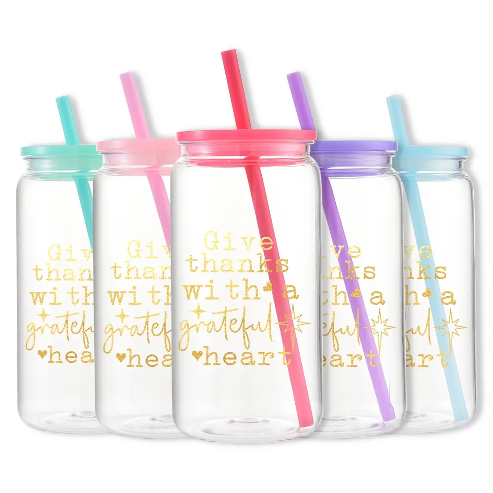 1pc/16oz/500ml/Plastic Mason Cup With Lids And Straw,Iced Coffee Cup,Mason Jar,Water Bottle,Thanksgiving Gift,Perfect For Birthday Celebrations,Christmas Gifts,Father's Day Gifts,Mother's Day Gifts,Holiday Party Decorations