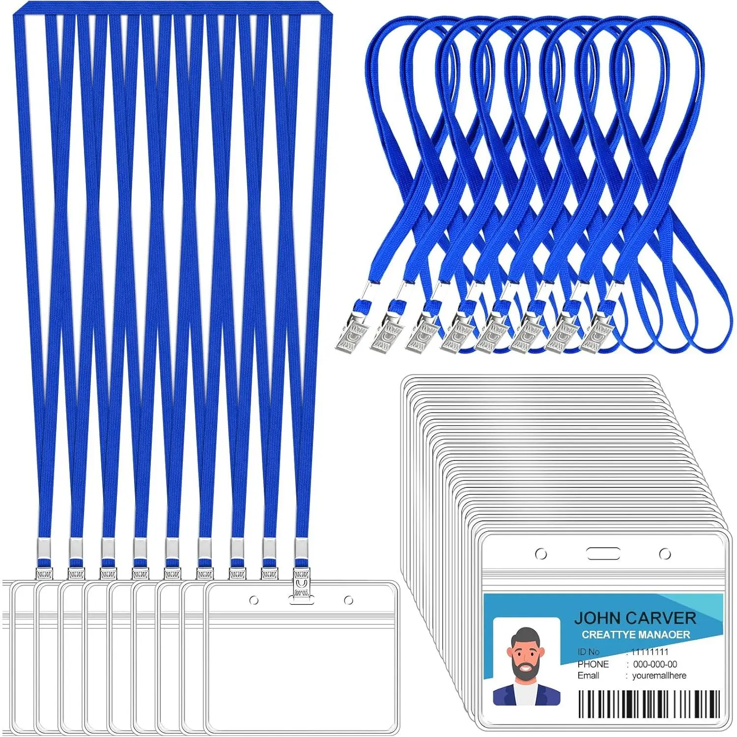 50 count Clear Horizontal Badge ID Card and 50 count Lanyard