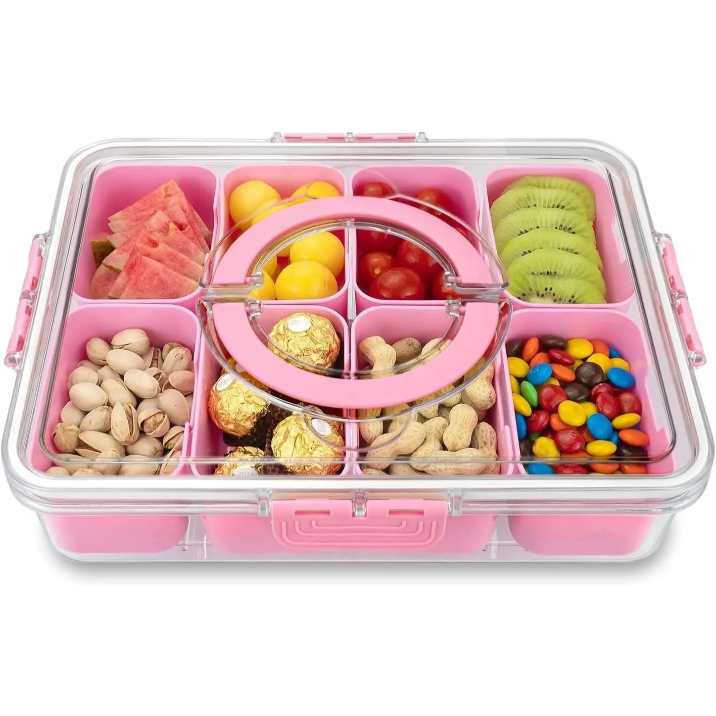 8 Compartment Divided Serving Tray with Lid and Handle, Portable Snack Box Platter for Candy, Fruits, Nuts, Party, Entertaining, PicnicGift