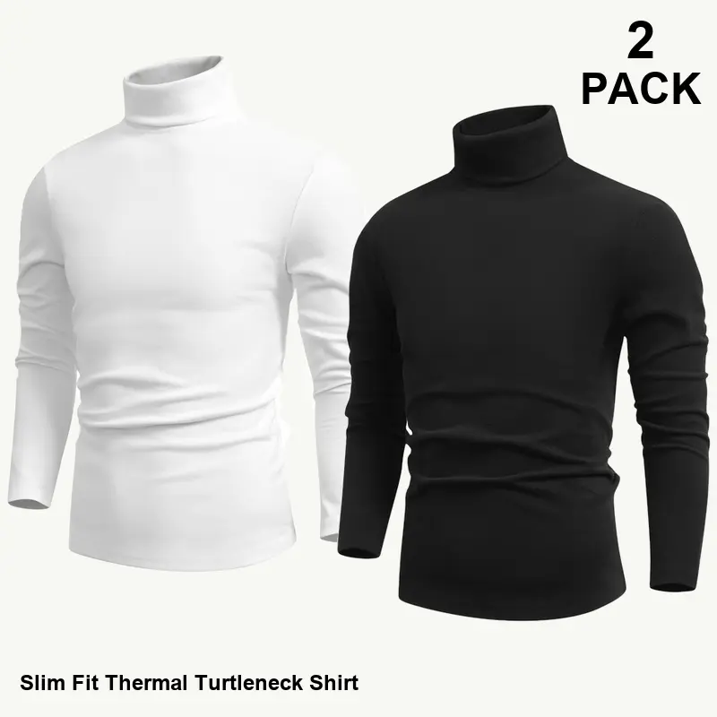 2-Pack Mixed Colors Men's Turtleneck Long Sleeve Sweatshirts, Relaxed Everyday Layering, Ribbed Finish, Casual Streetwear Multipack for Work Travel and Daily Outfits - W-18 Option 1