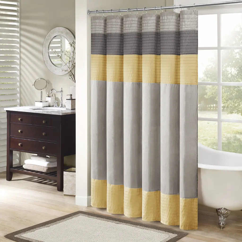 Nokaa Faux Silk Shower Curtain 72x72 - Lightweight Dupioni Polyester Bath Curtain with Pintuck Detailing, OEKO-TEX Certified, Machine Washable, Yellow