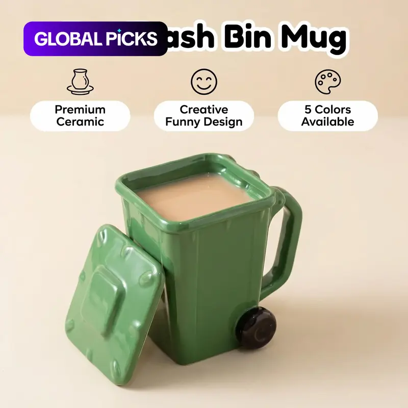 Creative Trash Can Shaped Ceramic Coffee Mug, Funny Novelty Water Cup, Unique Birthday Gift for Best Friend, Novelty Drinkware, Beverage