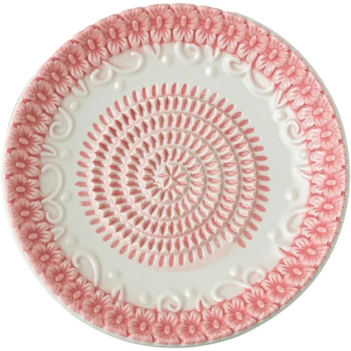Premium Ceramic Garlic Grater Plate Set - Pink Embossed | Includes 5.25" Plate, Peeler, Brush, and Stand - For Strawberries, Ginger, Chocolate, Cheese, and more - Make your own puree!