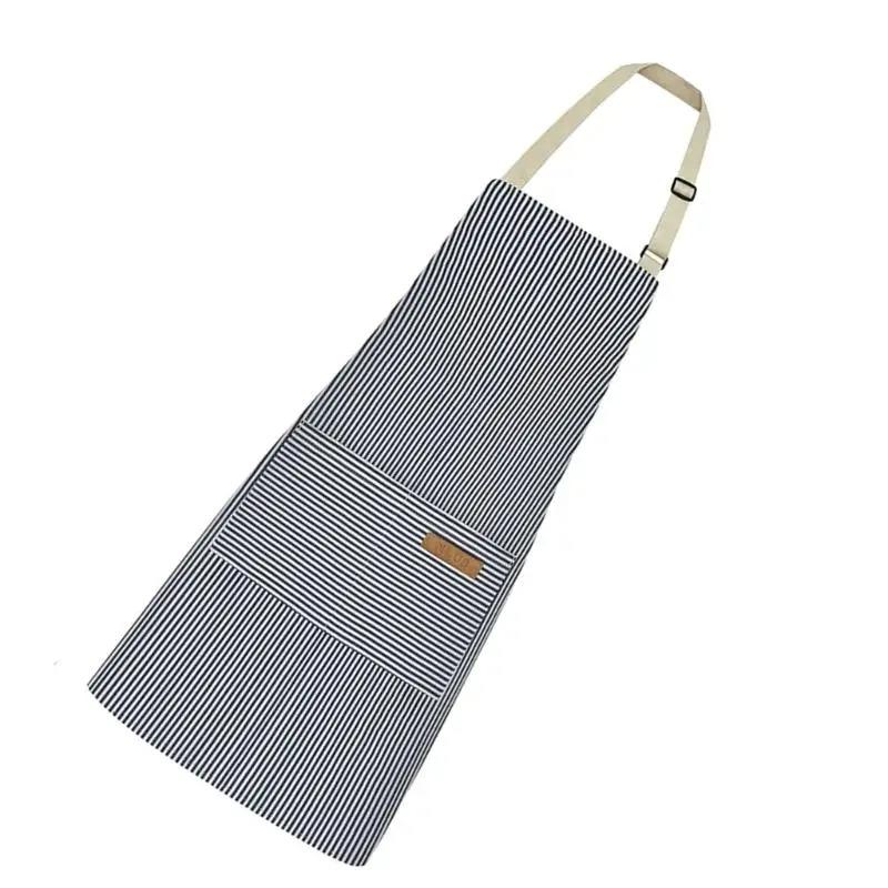 White Black Striped Man Woman Home Restaurant Kitchen Baking Nail Bib Oil Repellent Work Apron Adjustable