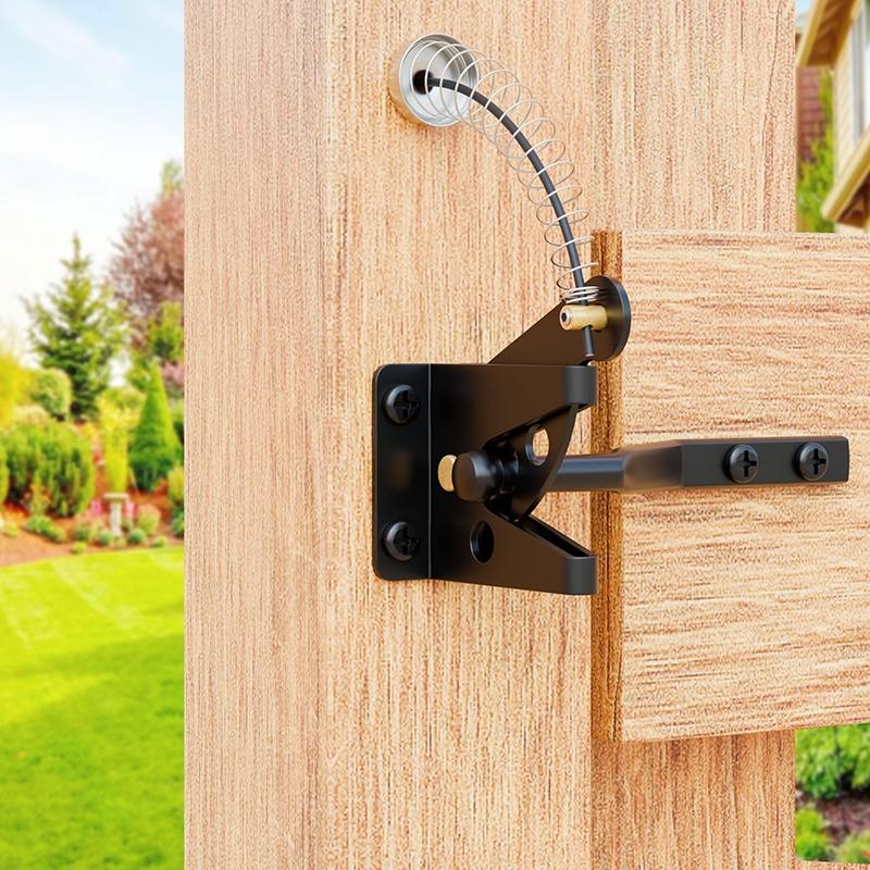 Self Locking Gate Latch with Spring Cable Pull, Automatic Gravity Lever Gate Fence Door Lock, Door Security Lock for Wooden Fence/Vinyl Door/Aluminum Gate