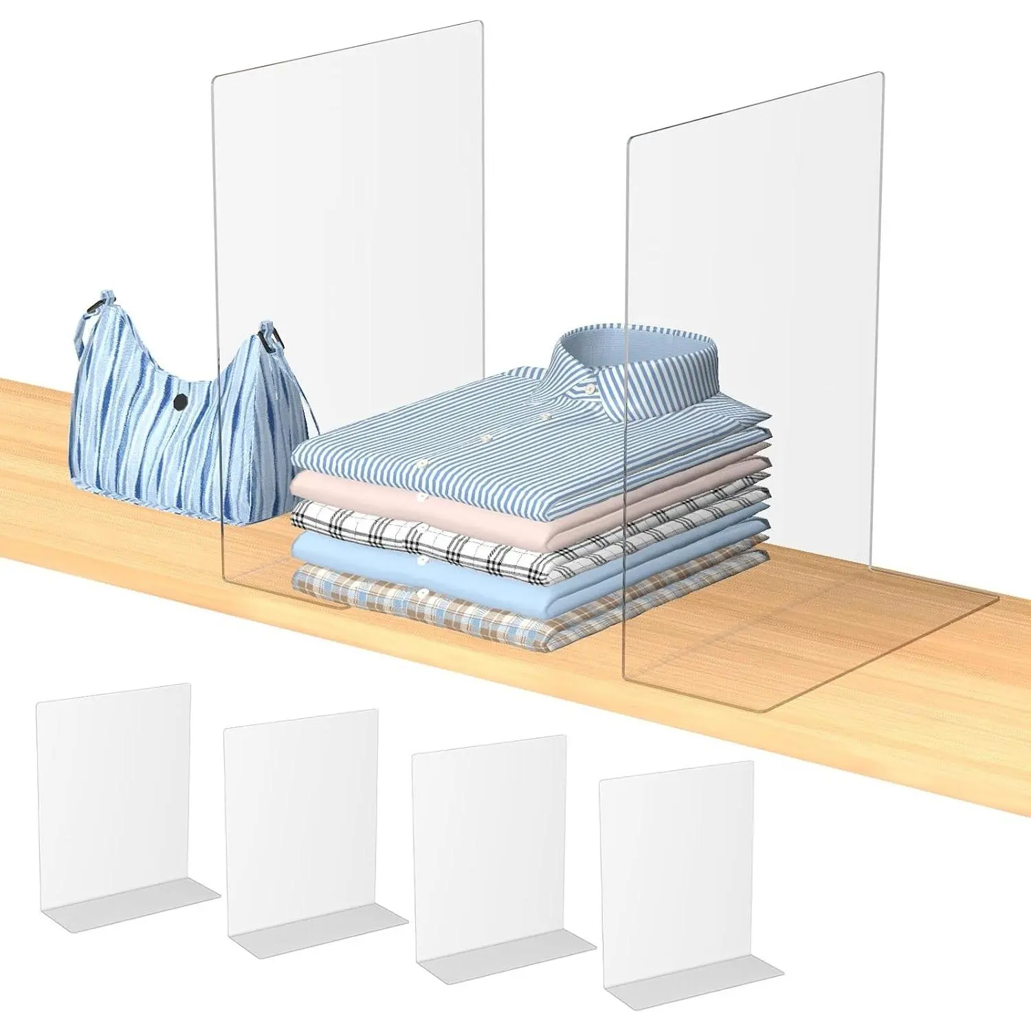 Acrylic Shelf Dividers for Closet Organization: 4 Pack Durable Clear Shelves Separators for Clothing Adjustable 12" Tall x 10" Deep
